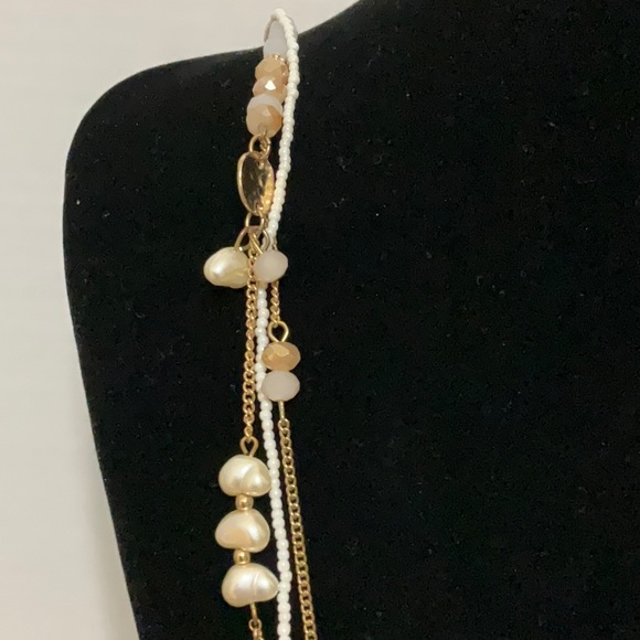 Triple Strand Faux Pearl Multi Textured Necklace - Picture 4 of 5